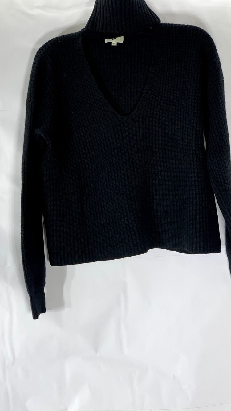 LPA Women’s Black Wool-Cashmere Rib Cutout Turtleneck Long Sleeve Sweater SZ XS